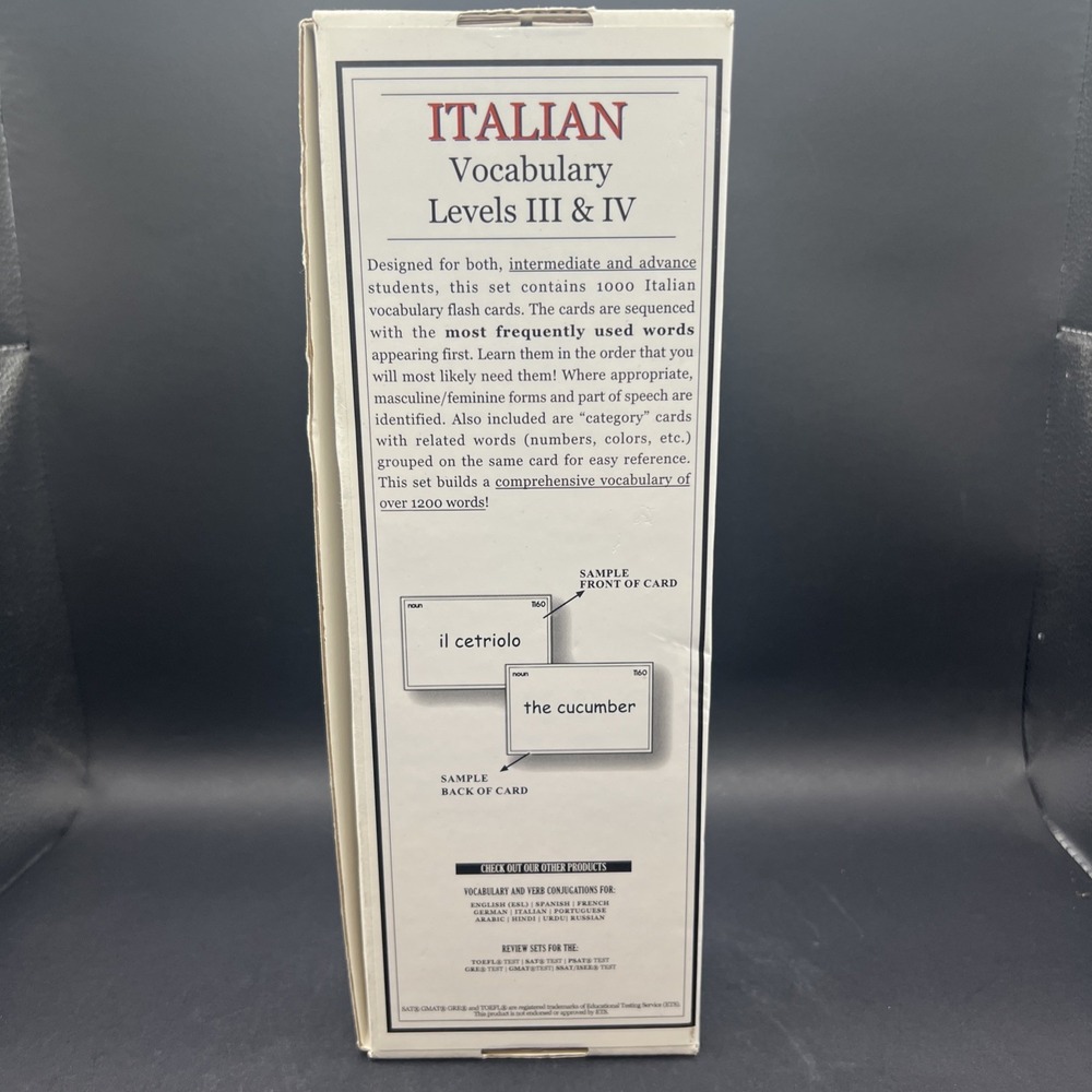 FLASHCARD CO Italian Vocabulary 3 & 4 Flash Cards Academic Study 1000 Card Set - Picture 4 of 9